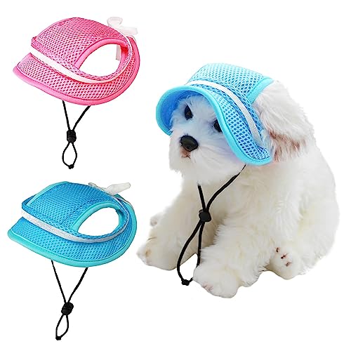 Winmany Baseballkappe für Hunde Katze Welpen Sommer Sonnenschutz Visier verstellbar mit Ohrlöchern für Spaziergänge im Freien (L, Blau und Rosa) von Winmany