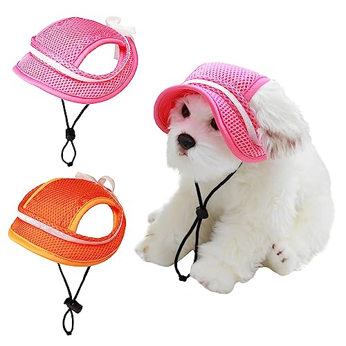 Winmany Baseballkappe für Hunde Katze Welpen Sommer Sonnenschutz Visier verstellbar mit Ohrlöchern für Spaziergänge im Freien (M, Rosa und Orange) von Winmany