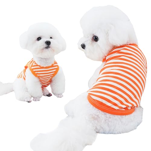 Winmany Gestreiftes T-Shirt für Hunde und Katzen, Sommer, ärmellos, Tanktop, Welpen, weich, für Frühling und Herbst, Kleidung für kleine, mittelgroße Hunde und Katzen (1, Orange, S) von Winmany