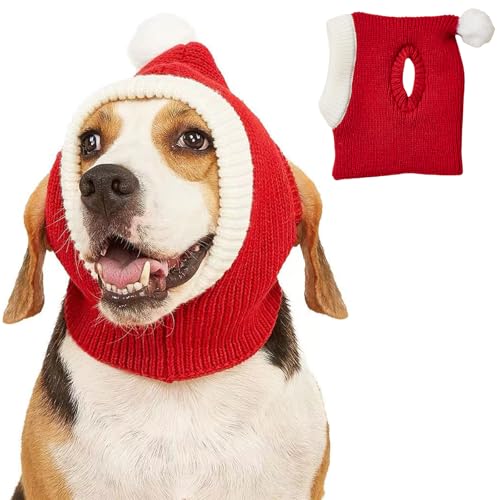 Winmany Weihnachtsmütze für Hunde mit Ohrlöchern, für kleine und mittelgroße und große Hunde und Katzen, gestrickt, Bommelmütze, Haustier-Halswärmer, Ohrenschützer, niedliches Weihnachtskostüm (S) von Winmany