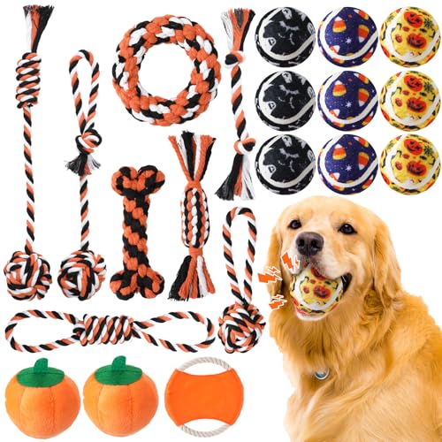 WinnerWhy Quietschende Halloween-Tennisbälle für Hunde, Kürbis-Hunde, Plüschspielzeug, Seilspielzeug für kleine, mittelgroße und große Hunde, langlebiges Plüsch-Kauspielzeug für aggressive Kauer, von WinnerWhy