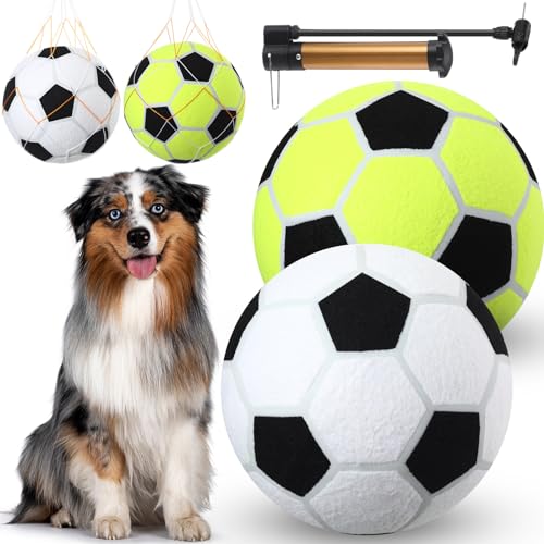 WinnerWhy Riesiger Fußballball, 2 Stück, 9,5 cm, inklusive 2 aufblasbaren Hunde-Fußbällen, interaktives Spielzeug für große Haustiere, 1 Ballpumpe, 2 Nadeln, 2 Fußball-Aufbewahrungstaschen, Geschenk von WinnerWhy