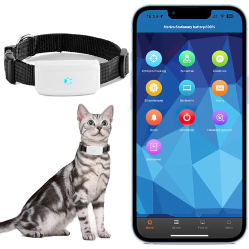 Winnes GPS Tracker Katze，Mini GPS Tracker Hund Ohne Abo Echtzeit Tracking Anti Verlust Alarm Historische Route GPS Halsbänder Wasserdicht Mit kostenloser APP von Winnes