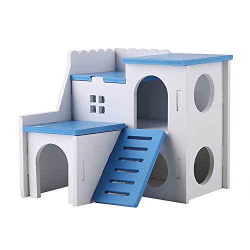 Winnfy Hamster Versteck Hütte Haus Hamster Spielhaus Holz Montiert Villa Haustier Nest Haus Doppelschichten Zimmer Blau von Winnfy