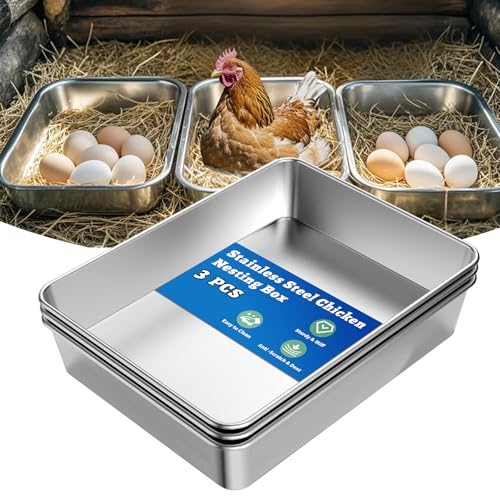 Wintcomfort Hühner-Nistkasten, 3 Stück Edelstahl Hühnereier Lege-Nistkästen Tablett, Huhn Nistkasten Pfanne für Huhn und Geflügel zum Sammeln von Eiern, Hühner Hühnerstall Box, leicht zu reinigen von Wintcomfort