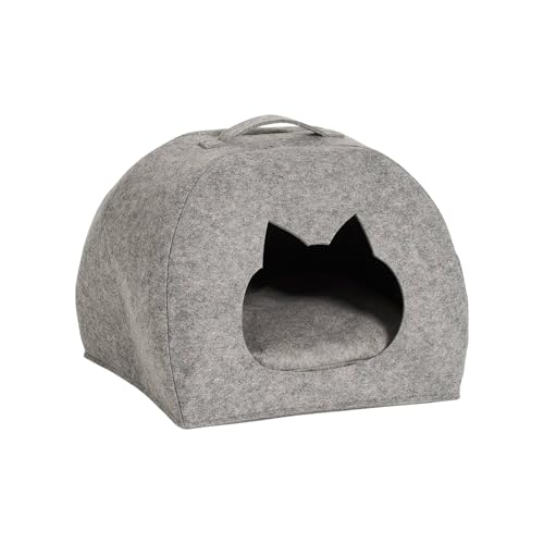 Wintem Hundehütte mit Abdeckung für Katzen aus grauem Filz 40,5 x 38 x 37,5 cm – hergestellt aus strapazierfähigen und bequemen Materialien für die Ruhe und Sicherheit Ihrer Katze – leicht zu reinigen von Wintem