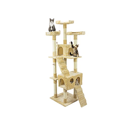 Wintem Kratzbaum, 170 cm, mit Katzenhaus, Spielplatz für Katzen, Beige von Wintem