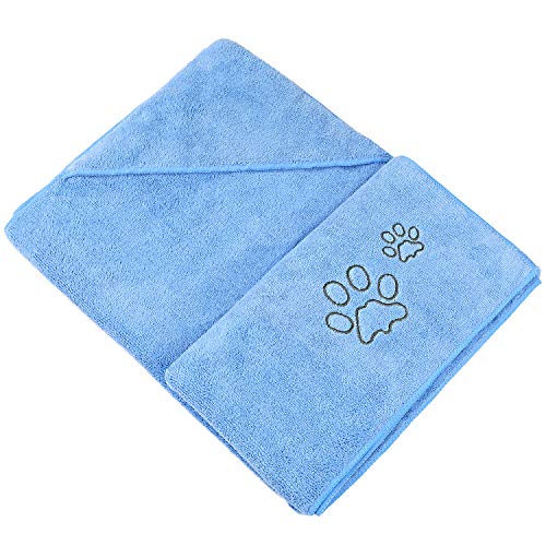 Winthome Hundehandtuch, hundehandtuch extra saugfähig, microfaser handtücher für Hunde Katzen, Großer Hunde Bademantel Schnelltrocknend Warm (77x127cm, Blau) von Winthome