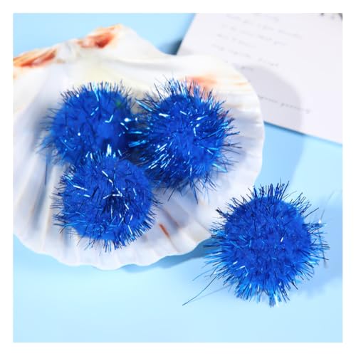 Wisafory Glitzer Pom Pom 4cm Plüsch Bälle Glitzernde Katzen Bälle DIY Pailletten Bälle Bommel Katzenspielzeug Lametta Bälle für Lustige DIY Basteln Kreative Handwerk Dekorationen Blau 100 Stück von Wisafory