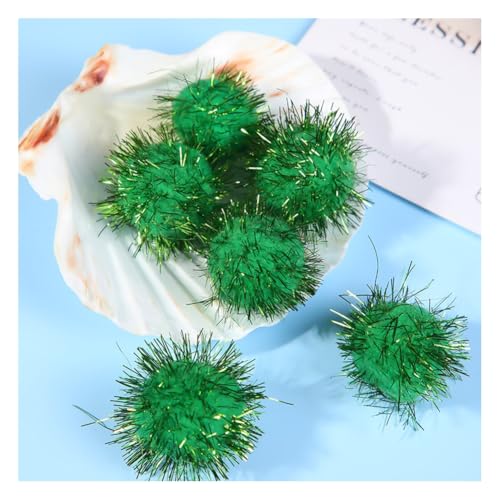 Wisafory Glitzer Pom Pom 4cm Plüsch Bälle Glitzernde Katzen Bälle DIY Pailletten Bälle Bommel Katzenspielzeug Lametta Bälle für Lustige DIY Basteln Kreative Handwerk Dekorationen Dunkelgrün 100 Stück von Wisafory