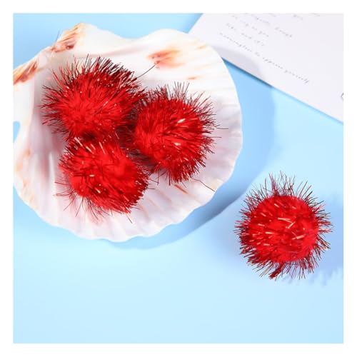 Wisafory Glitzer Pom Pom 4cm Plüsch Bälle Glitzernde Katzen Bälle DIY Pailletten Bälle Bommel Katzenspielzeug Lametta Bälle für Lustige DIY Basteln Kreative Handwerk Dekorationen Rot 100 Stück von Wisafory