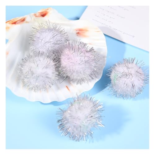 Wisafory Glitzer Pom Pom 4cm Plüsch Bälle Glitzernde Katzen Bälle DIY Pailletten Bälle Bommel Katzenspielzeug Lametta Bälle für Lustige DIY Basteln Kreative Handwerk Dekorationen Weiß 200 Stück von Wisafory