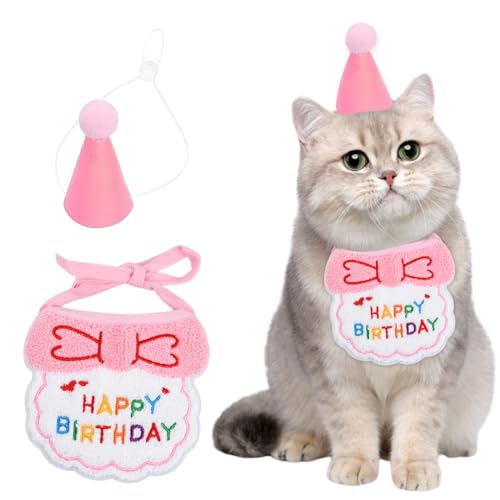 Wisebom 2 Stücke Hunde Geburtstagshut, Haustier Katze Hund Happy Birthday Lätzchen, Katzen Geburtstag Deko, Hund Geburtstag Set, Haustier Kostüme Kopfbedeckung Zubehör (Rosa) von Wisebom
