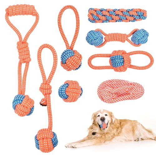 Wisebom 8 Stück Baumwolle Hundespielzeugseil, Unzerstörbar Kauen Hundespielzeug Set, Welpen Seil Spielzeug für Kleine Bis MittelgroßE Hunde zum Zahnreinigung von Wisebom