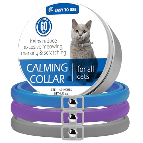 Wisebom Beruhigendes Halsband für Katzen 3Pcs, Natürliche Lavendel Beruhigungshalsband Sichere wasserdichte Pheromone Katzenhalsbänder Verstellbares Beruhigungshalsband Beruhigendes Katzenhalsband von Wisebom