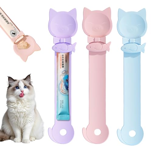 Wisebom Katzenfutter Löffel 3 Stück, Katzenstreifen QuetschlöffelFeeder Multifunktionaler Haustier Löffel Katzen-Leckerli-Löffel Happy Spoon für Katzen Katzen Snack Löffel für Püree und Biskuitriegel von Wisebom