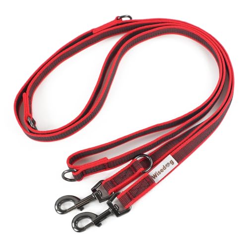 Wisedog 3m Rot doppelendige gummierte Hundeleine Leichtgewichtige Hands Free Leine für Hund rutschfeste Hands Free Hundeleine Fit für Spaziergänge Laufen Camping von Wisedog