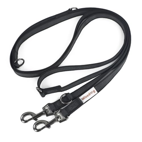 Wisedog 3m Schwarz doppelendige gummierte Hundeleine Leichtgewichtige Hands Free Leine für Hund rutschfeste Hands Free Hundeleine Fit für Spaziergänge Laufen Camping von Wisedog