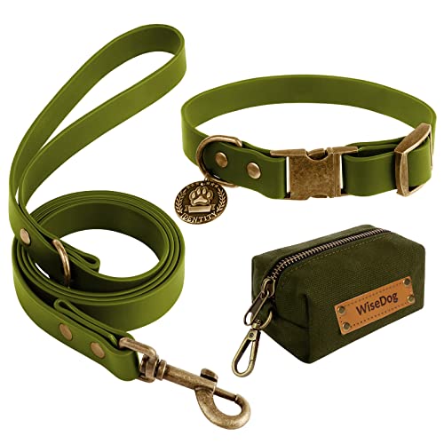 Wisedog Hundehalsband und Leine Set Combo: Einstellbare langlebige Haustier Halsbänder mit Hundeleinen für kleine mittlere große Hunde, enthält einen Bonus von Poop Bag Holder (XS, Olivgrün) von Wisedog