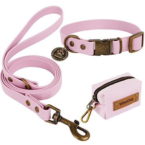 Wisedog Hundehalsband und Leine Set Combo: Einstellbare langlebige Haustier Halsbänder mit Hundeleinen für kleine mittlere große Hunde, enthält einen Bonus von Poop Bag Holder (L, Blassrosa-Violett) von Wisedog