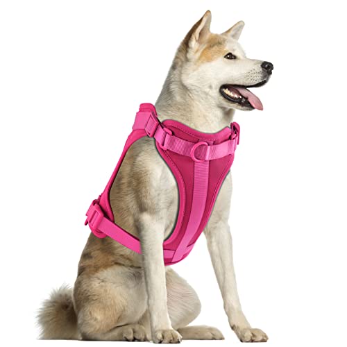 Wisedog Leichtes Hundegeschirr mit weichem und bequemem Kissen, atmungsaktives Netzgewebe, für kleine, mittelgroße und große Hunde, Größe L, Halsumfang 41-53 cm, Brustumfang 61-97 cm, Pfauenrosa von Wisedog