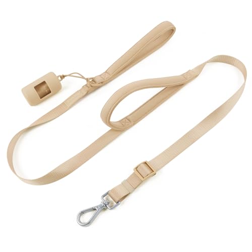 Wisedog Robuste Hundeleine mit zwei Griffen: robuste Hundeleine mit doppelt weich gepolsterten Griffen, verstellbare Länge als kurze Leine für mittelgroße und große Hunde (Sandfarbe, L, 1,6 m - 1,8 m) von Wisedog