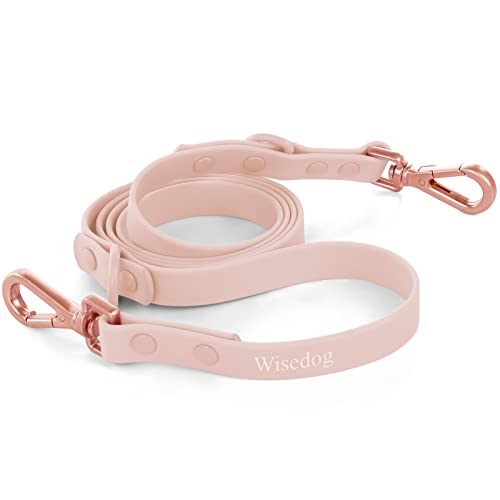 Wisedog Wasserdichte Standard-Hundeleine mit 2 Haken, 1,5 m / 1,8 m Länge, verstellbar für Verkehrskontrolle, für kleine, mittelgroße und große Hunde (Gossamer Pink, L) von Wisedog