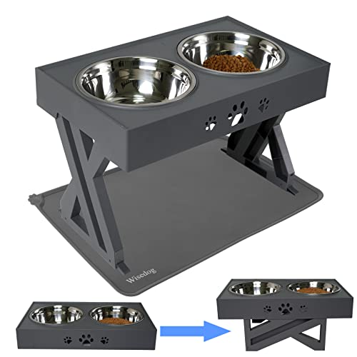 Wisedog erhöhter Hundenapf mit Silikonkissen für mittelgroße und große Hunde, verstellbar auf 3 Höhen, 2,8", 7,5" & 11,6" Stand (Grau, mit Silikonpolster) von Wisedog