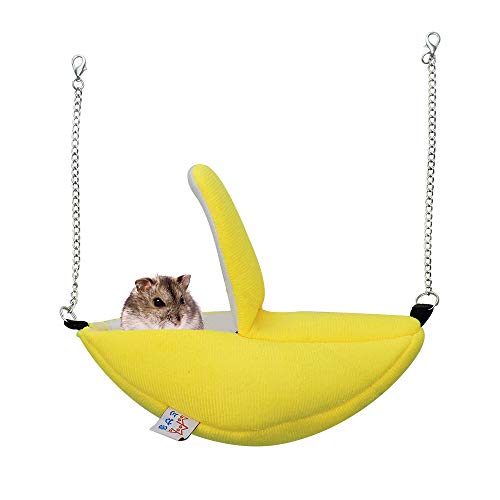 WishLotus Hamster-Hängematten-Bett, Bananen-Design, Flanal-Hamsterhütte, Schlafnest, gemütliches hängendes Haus, Mondboothütte für Meerschweinchen, Eichhörnchen, Rennmäuse, Hamster (gelb) von WishLotus