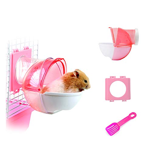 WishLotus Hamster-Sandbad mit 3 abnehmbaren Kunststoff-Hamster-Sand, für kleine Haustiere, Außentoilette mit Schaufel und Käfig-Zubehör für Hamster, Meerschweinchen, Rennmäuse, rosa von WishLotus