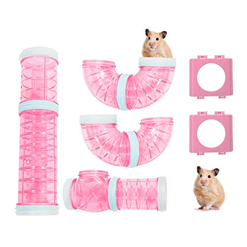 WishLotus Hamsterrohre mit 2 Rohrverbindungsplatten,Abenteuer Außenrohrset Kreative Transparente DIY Verbindung Tunnelbahn zur Erweiterung des Raums Hamsterkäfig Zubehör Hamsterspielzeug (Rosa) von WishLotus