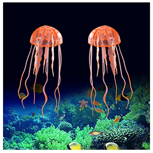 WishLotus Quallen-Aquarium-Dekorationen, künstliche Quallen, Pflanzenornament, Aquarium-Quallen, leuchtende Dekorationen, geeignet für verschiedene Aquarien (S, Orange) von WishLotus