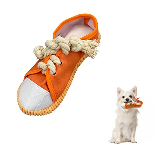 Wishlotus Quietschspielzeug für Hunde, Schuhe-förmiges Kauspielzeug für Hunde, reißfest, Plüschspielzeug für Zähneknirschen und Linderung von Langeweile für Hundegeschenke (Orange) von WishLotus