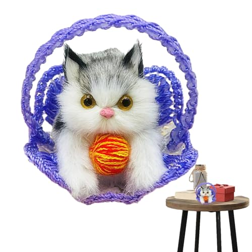 Wisylizv Katzen-Plüschtier – Kätzchen im gewebten Korb | Lovely Cat Basket Crafts, Realistische Katze Haustier Tier Plüsch, Kätzchen im gewebten Korb für Katzenliebhaber von Wisylizv