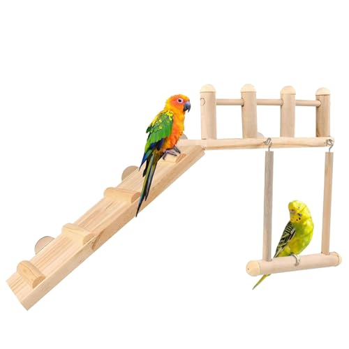 Bird Ladder Bridge, Swing Hammock Bridge, Wooden Stand Branches, Chewable Bird Toys, Bird Ladder Stand, Wooden Stand Branches Cockatiel Hammock Swing Toy for Birds Cage Accessories von Wiuejg