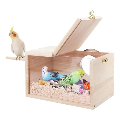 Parakeet Nesting Box,Natural Wood Breeding Box - Visible Design Cockatiel Nest House for Cage, Transparent Bird House, Parakeet Nest Box von Wiuejg