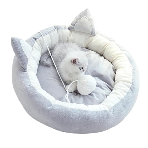 Wiuejg Atmungsaktive Katzenbett - Bequemes weiches Plüschkissen mit Katzenohren - 40 x 40 x 12 cm - grau von Wiuejg