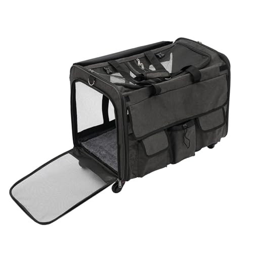 Haustier Transportbox Hundetrolley Reisetasche mit Räder Erweiterbar und Tragbare Katzenbox Hundebox mit Griff für Katze Hunde Haustiere bis 17.5kg (Schwarz) von Wiyuer