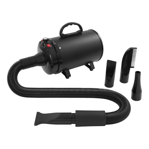 Wiyuer 2200W Pet Dryer Leise Hundefön Blower 4 Farben Hundetrockner Einstellbarer Windgeschwindigkeit und Temperaturen Hundepflege-Trockner-Gebläse mit 4 verschiedenen Düsen (Schwarz+Schwarz) von Wiyuer