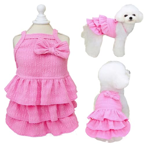 Chihuahua-Yorkie-Kleidung für Mädchen, rosa Hundekleid für kleine Hunde und Mädchen mit Rüschen, Schleifen-Dekor, nur Katzenkleidung für Katzen, süße Sommer-Hundekleidung, ärmelloses Kuchenkleid für von Wiz BBQT