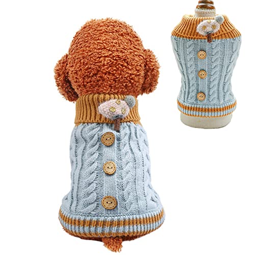 Strickpullover für kleine Hunde und Katzen, dick, warm, Welpen, Rollkragen, elastisch, Chihuahua, Bulldogge, Dackel, Outfits (M, Blau) von Wiz BBQT