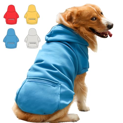 Hunde-Kapuzenpullover für kleine, mittelgroße und große Hunde, Fleece-Hoodie für Hunde mit Reißverschlusstasche, Herbst-Winter-Hunde-Sweatshirt für alle Hundegrößen (3XL, Blau) von Wiz BBQT