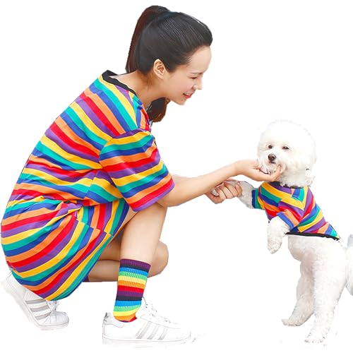 Hunde-Shirts aus Baumwolle für kleine und mittelgroße Hunde, Hunde-T-Shirt mit Regenbogenstreifen, passende Hunde- und Besitzerkleidung separat erhältlich, Katzenbekleidung (für Haustiere, Größe 2XL, von Wiz BBQT