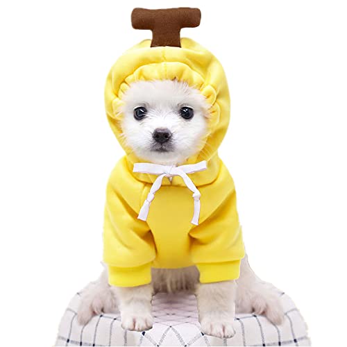 Hunde-Weihnachts-Halloween-Kostüme, Hunde-Kapuzenpullover für kleine Hunde, Katzen, Welpen-Outfits, Yorkie, Chihuahua, Zwergspitz, Kleidung (Größe M, Gelb-Banane) von Wiz BBQT