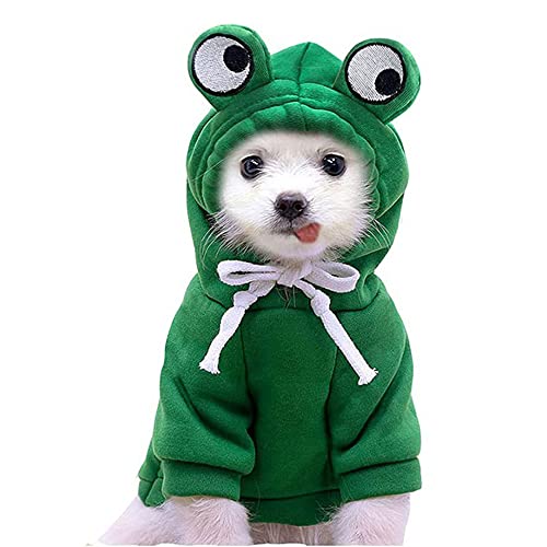 Hunde-Weihnachts-Kostüm, Halloween-Kostüm, Hunde-Kapuzenpullover für kleine Hunde, Katzen, Welpen, Yorkie, Chihuahua, Pommersche Kleidung (Größe S, Grün-Frosch) von Wiz BBQT