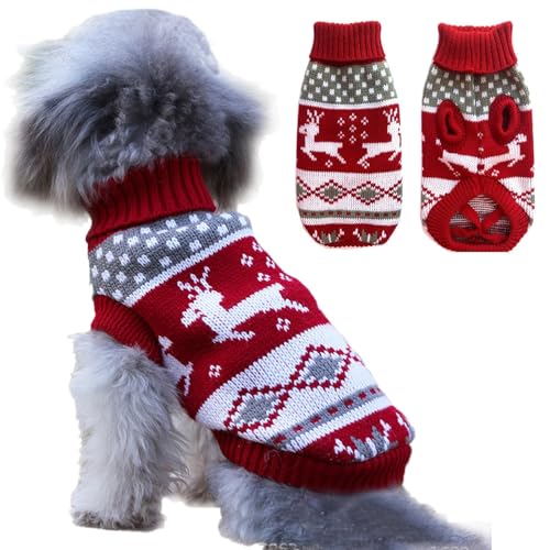 Hunde-Weihnachtspullover für kleine Hunde, Rollkragenpullover mit Schneeflocken, Elch, Rentier-Muster, Hunde-Weihnachtsoutfit für kleine Hunde, Katzen, Jungen, Mädchen, Weihnachtswelpen-Kostüme von Wiz BBQT