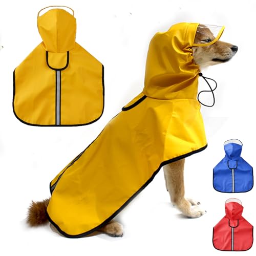 Wasserdichter Hunde-Regenmantel, Hundeanzug für kleine Hunde, Welpen, Poncho mit reflektierenden Sicherheitsstreifen, leichte Haustier-Regenbekleidung mit Loch für die Leine (Größe M, Gelb) von Wiz BBQT