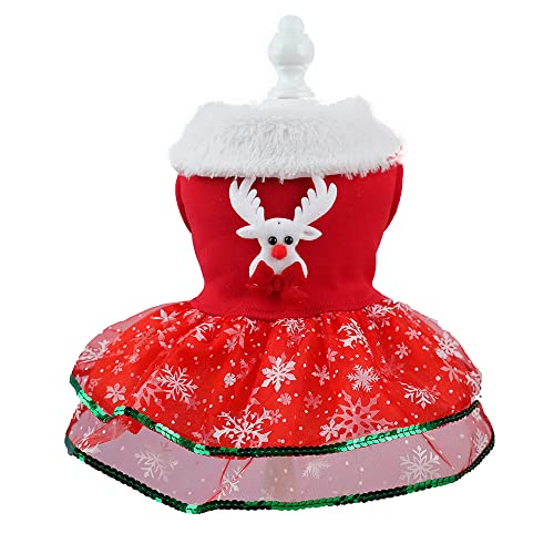 Weihnachten Hundekleid mit Pailletten Rand Weihnachtsmann Elch Dekoration Neujahr Kostüm für kleine mittelgroße Hunde Katzen (groß, rot) von Wiz BBQT