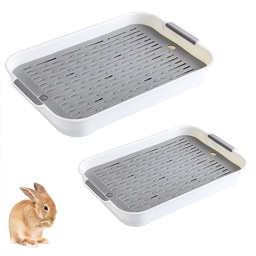 WizeFolk Kaninchentoilette, 2 Stück Töpfchentrainer für kleine Haustiere, extra große Katzentoilette für Kaninchen mit Gitter für kleine Tiere für Kaninchen Hamster Maus (Grau) von WizeFolk