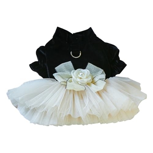 Wizoowip Haustierkleidung, Hundekleidung, Hochzeit, Haustierkleid mit 3D-Blumenschleife, Dekoration, Netzspleißung, Hundeprinzessinkleid, Heimtierbedarf Schwarz XL von Wizoowip